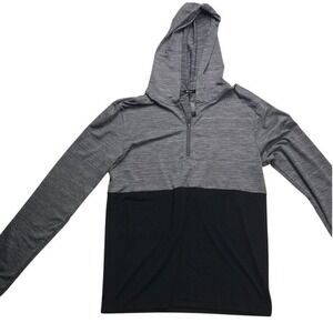 Gaiam Mens Quarter Zip Hoodie Colorblock Space Dye Grey Black Medium